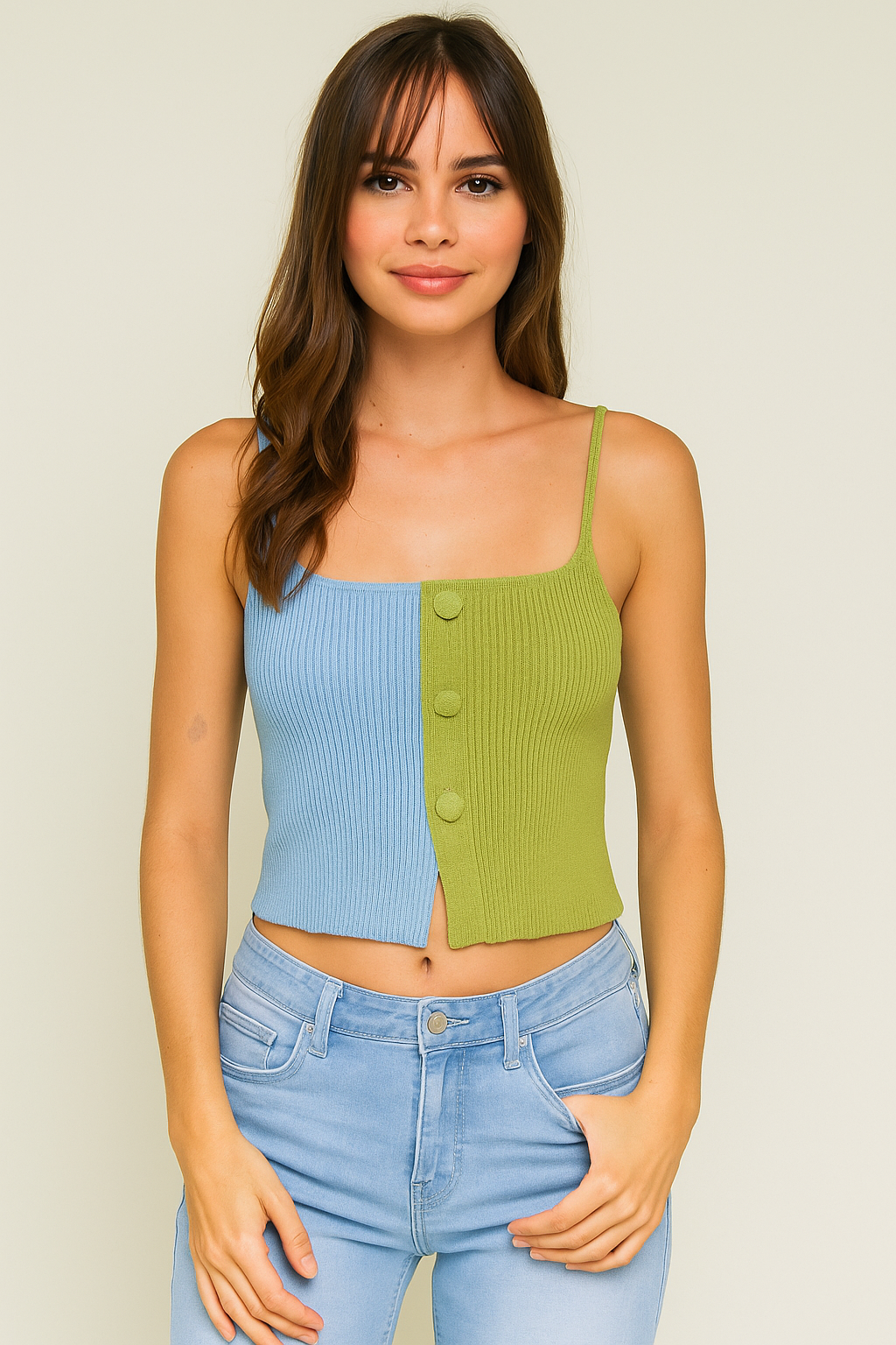 Luxe Color Block Cropped Sweater Tank
