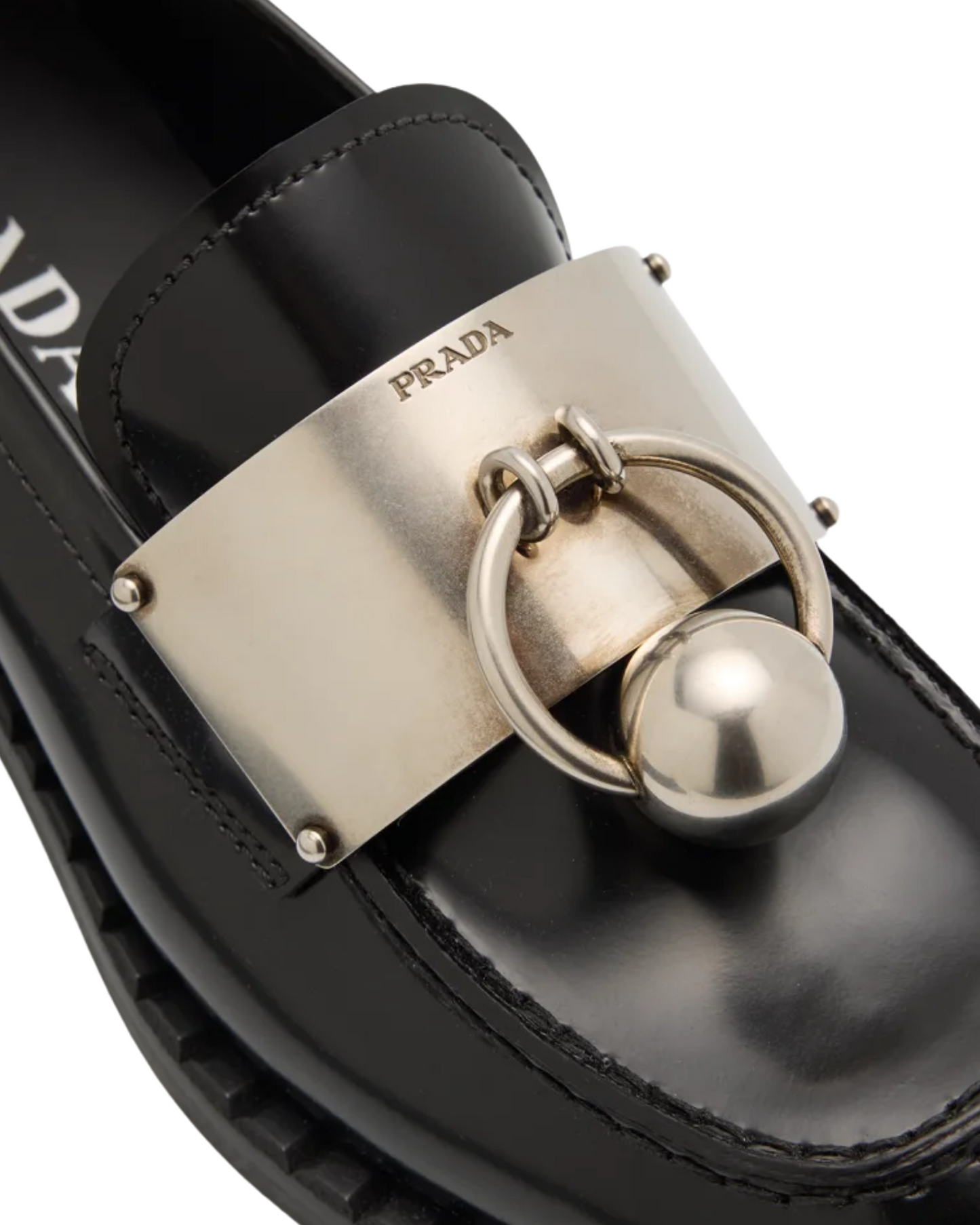 Prada Brushed Leather Ball Chain Loafers
