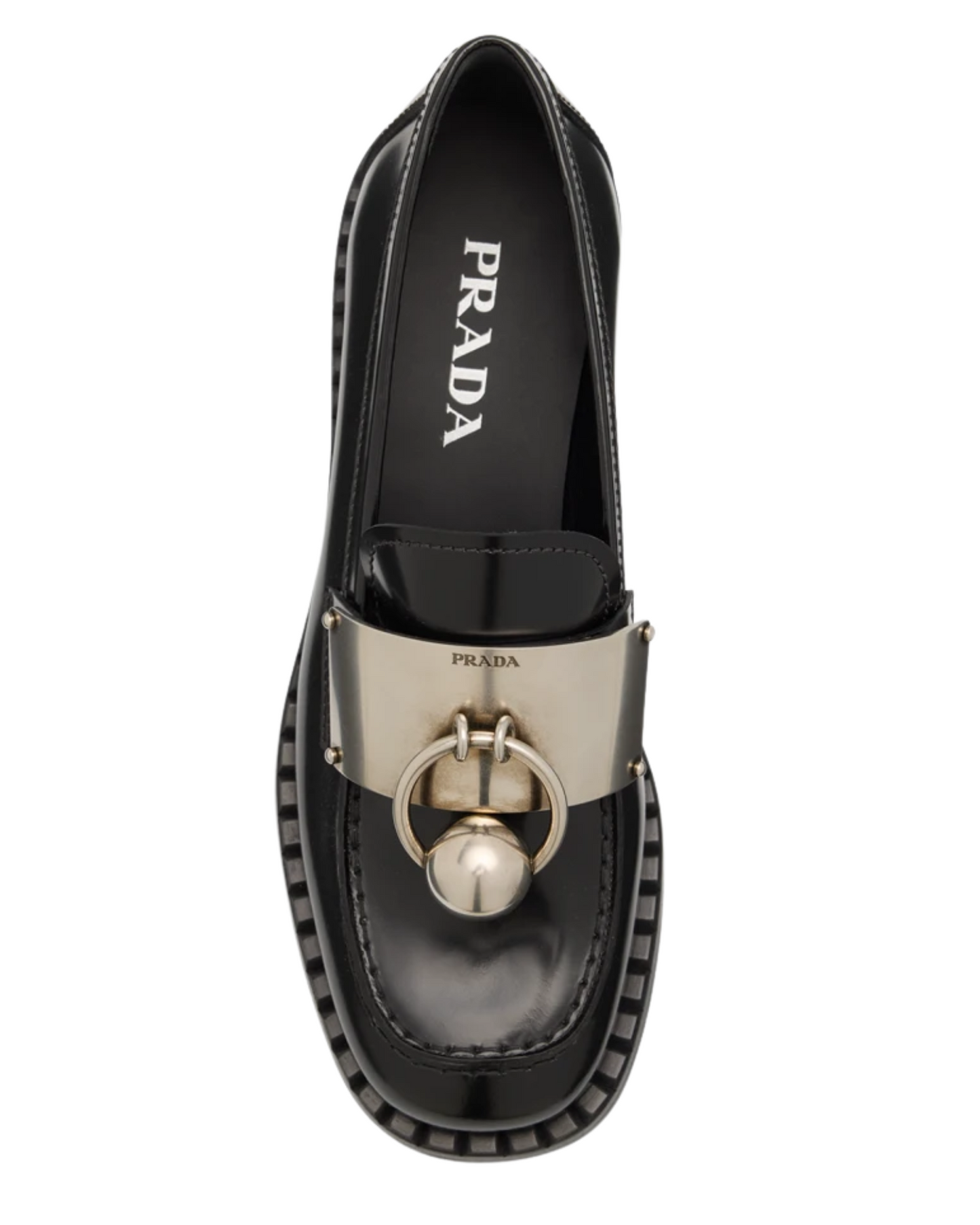 Prada Brushed Leather Ball Chain Loafers