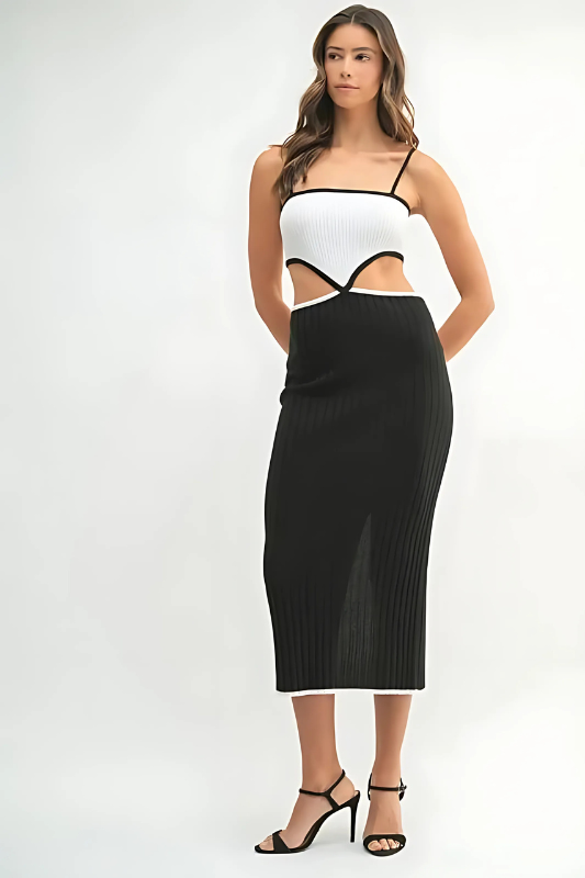 Noir Knit Color Block Midi Dress