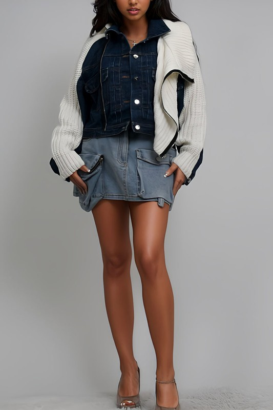 Mixed Media Knit & Denim Jacket