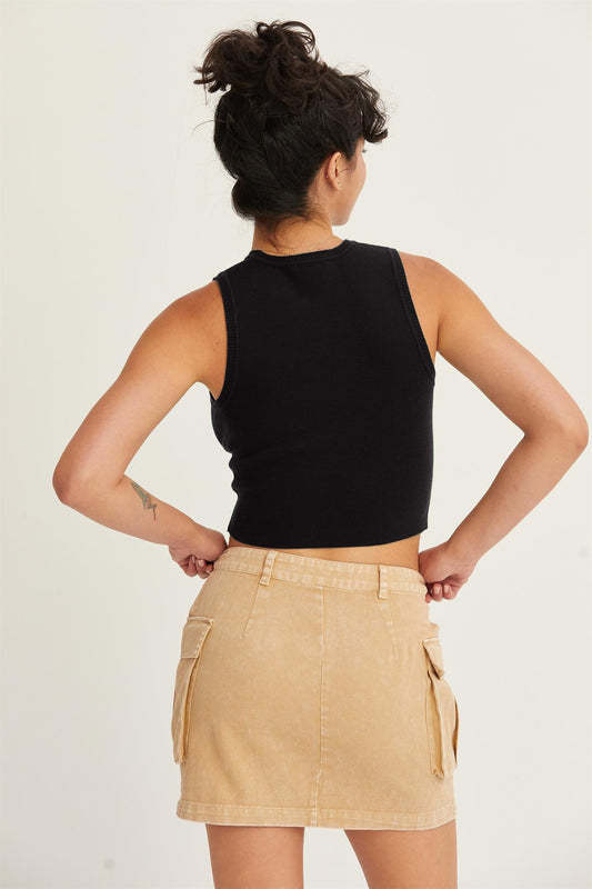 To the Basics Ribbed Knit Cropped Tank Black