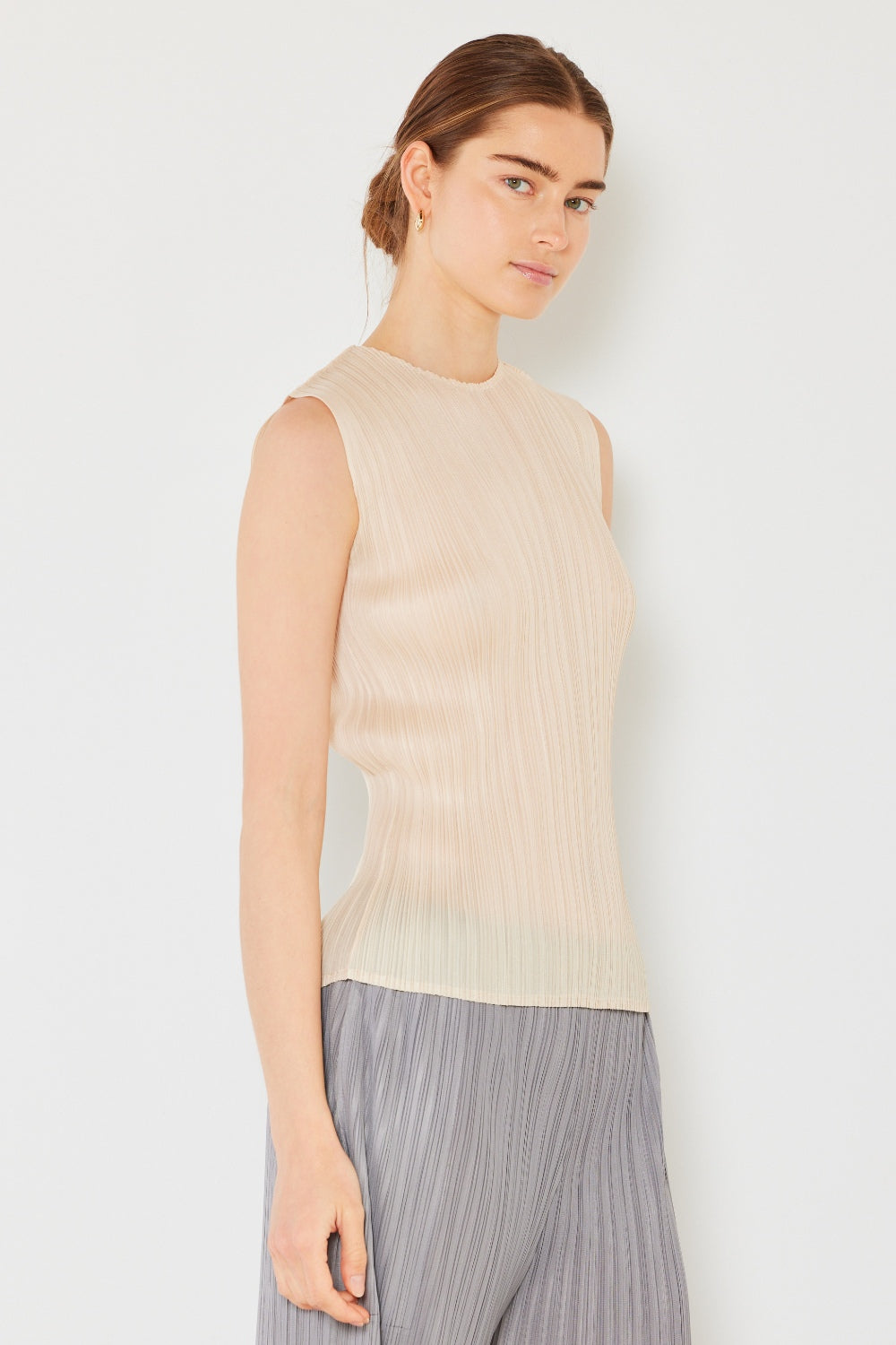 Marina West  Pleated Sleeveless Crewneck Tank