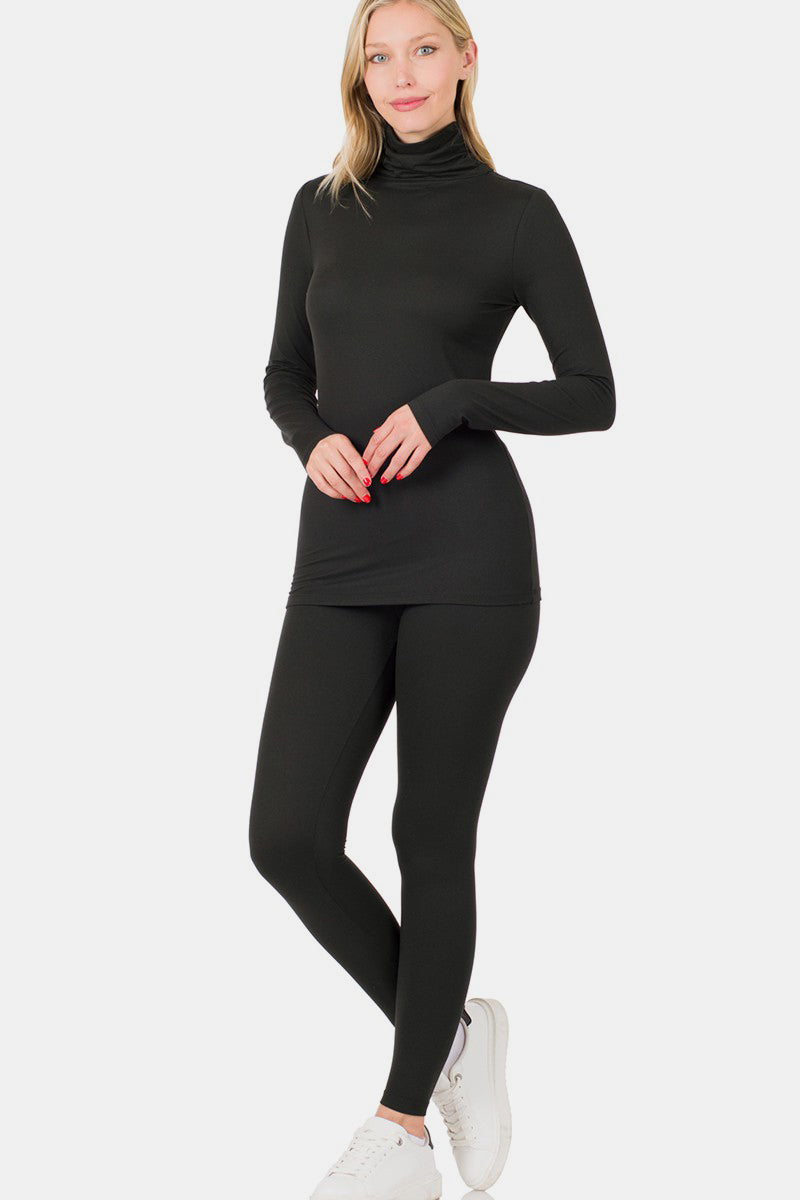 Black Turtleneck Top and Leggings Lounge Set