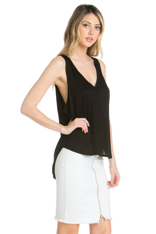 High-Low V-Neck Open Side Tank Top