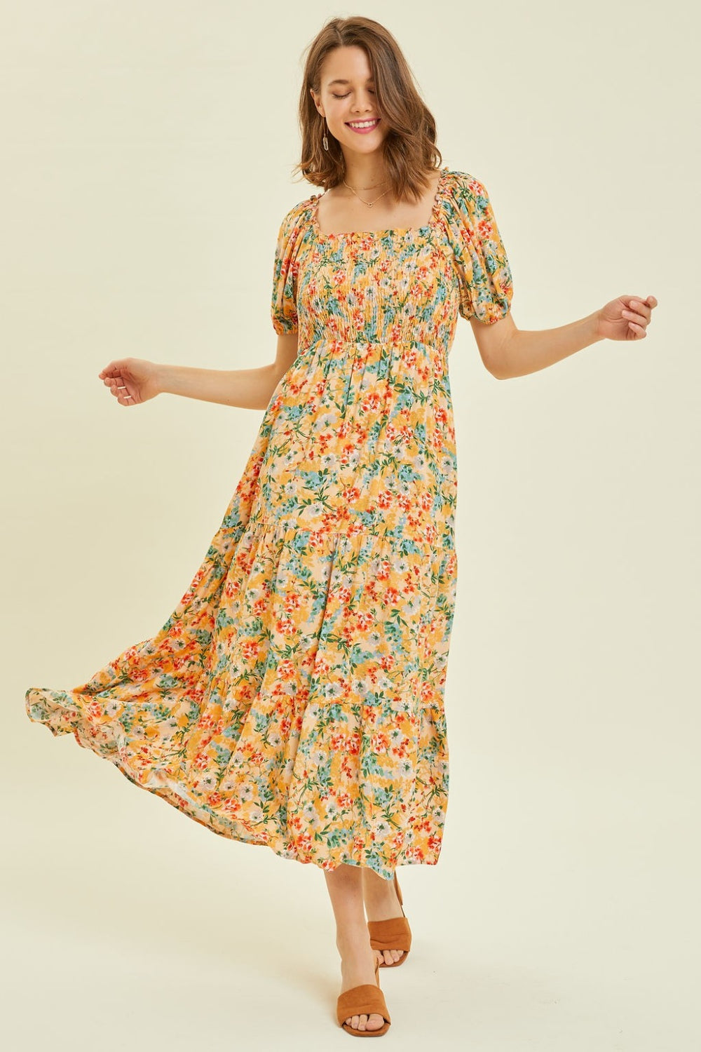 For the Thrills Floral Smocked Tiered Midi Dress