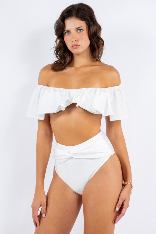 Ruffle Shoulder Twist Two-Piece Top