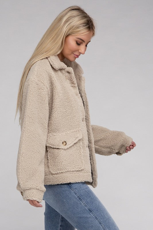 Cozy Sherpa Button-Front Jacket