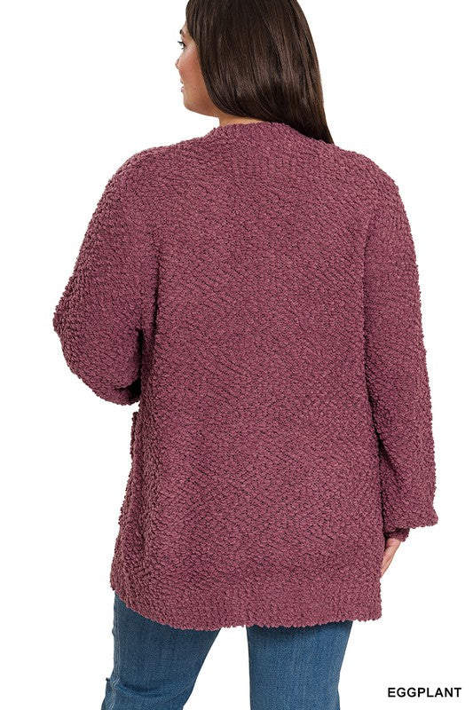 Puff Sleeve Popcorn Cardigan With Pockets