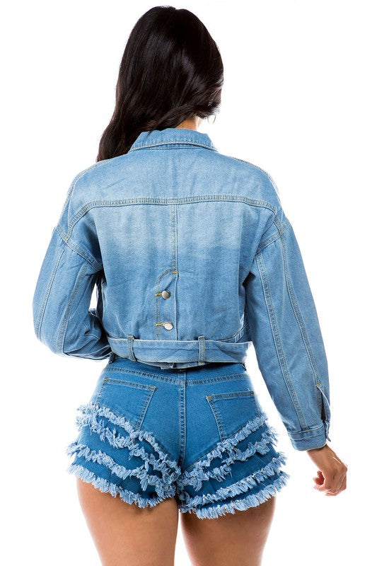 Cropped Denim Detailed Jacket