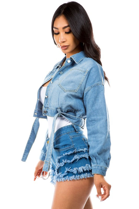 Cropped Denim Detailed Jacket