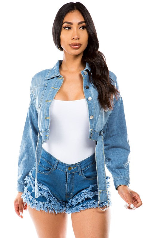 Cropped Denim Detailed Jacket