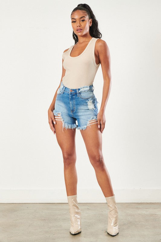 Distressed Vintage Wash Denim Short