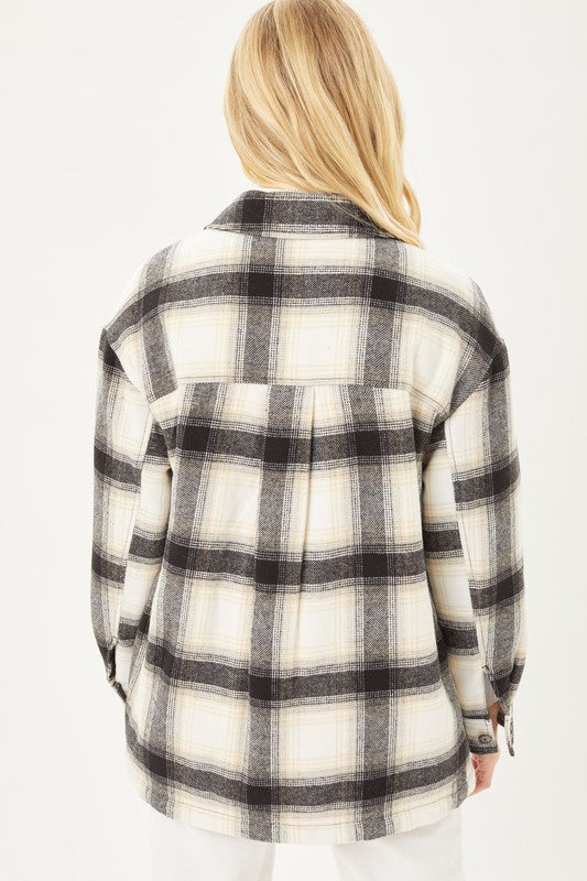 Plaid Button Up Jacket with Sherpa Lining