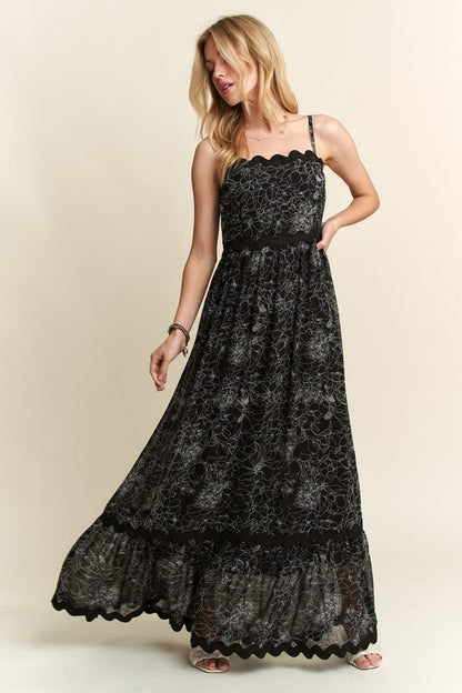 Black Floral Adjustable Strap Maxi Dress
