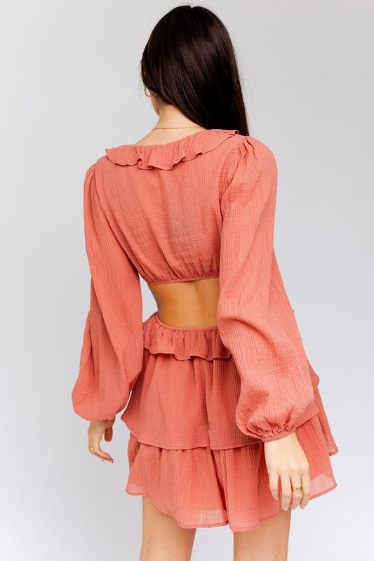 Ruffle Detail V-Shape Boning Dress