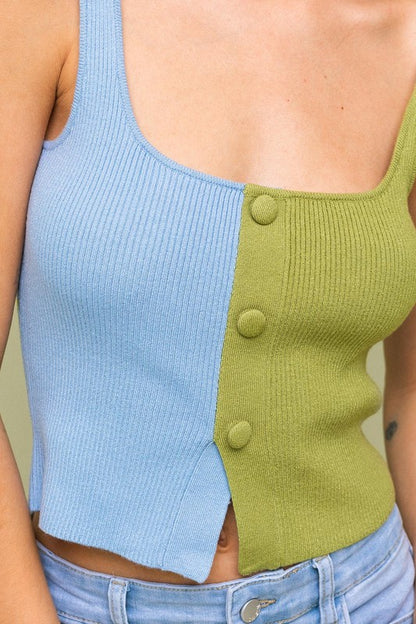 Luxe Color Block Cropped Sweater Tank