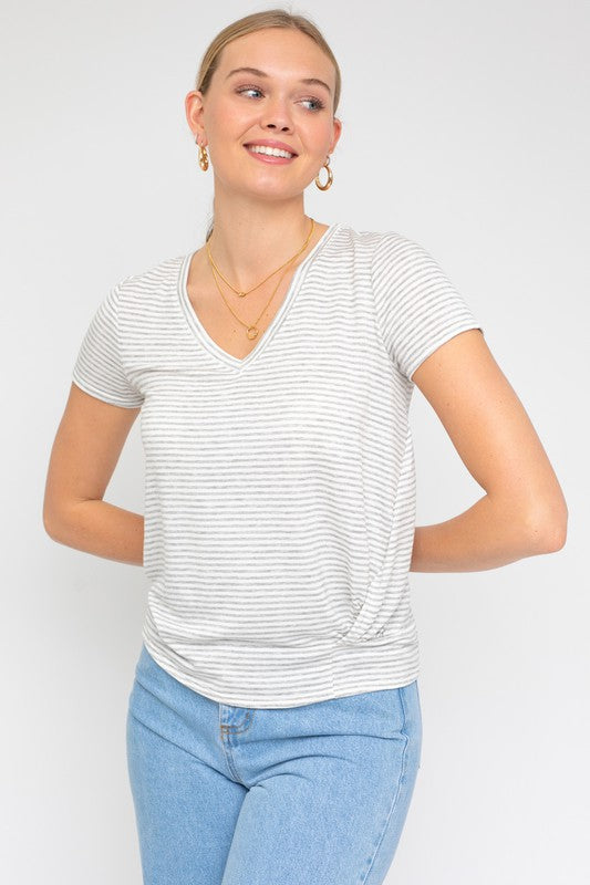 Short Sleeve V-Neck Twist Front Top