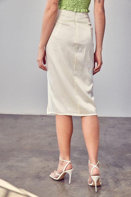 Side Gathered Slit Skirt