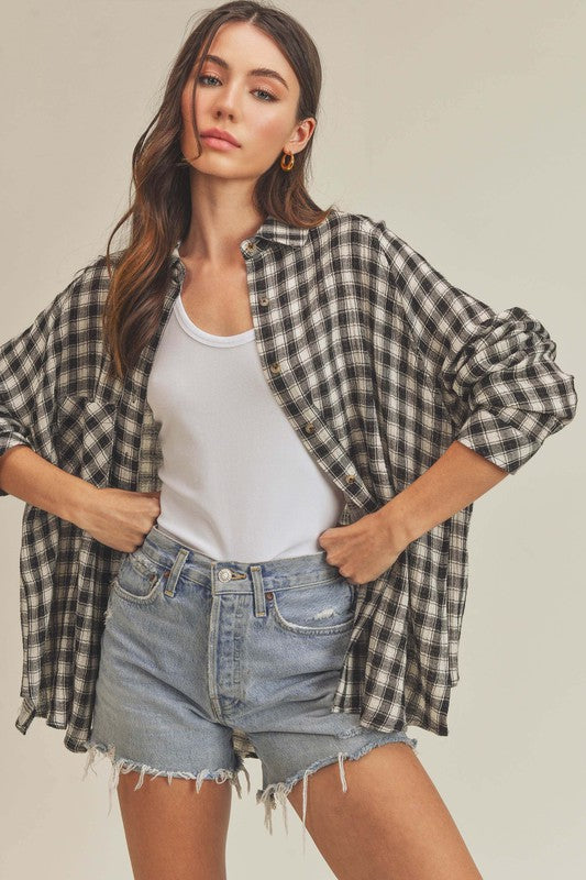 Heidy Oversized Button-Down Shirt with Chest Pockets