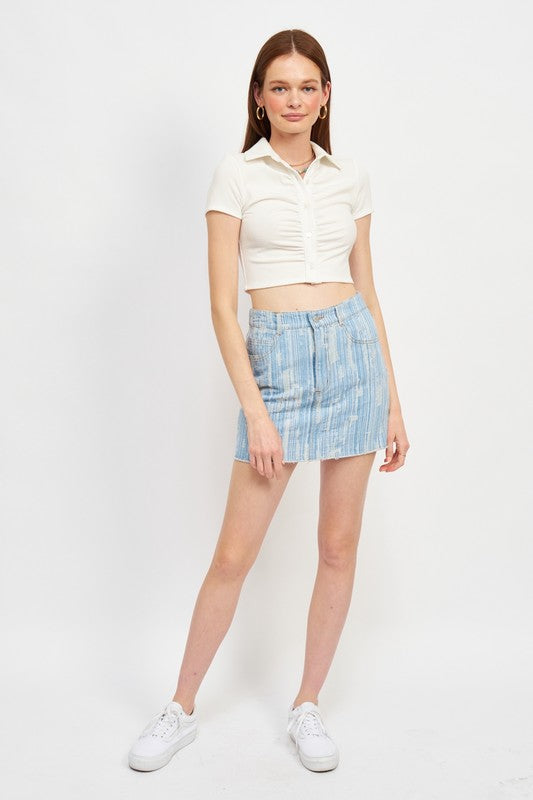 Button-Up Collared Top with Shirring Detail