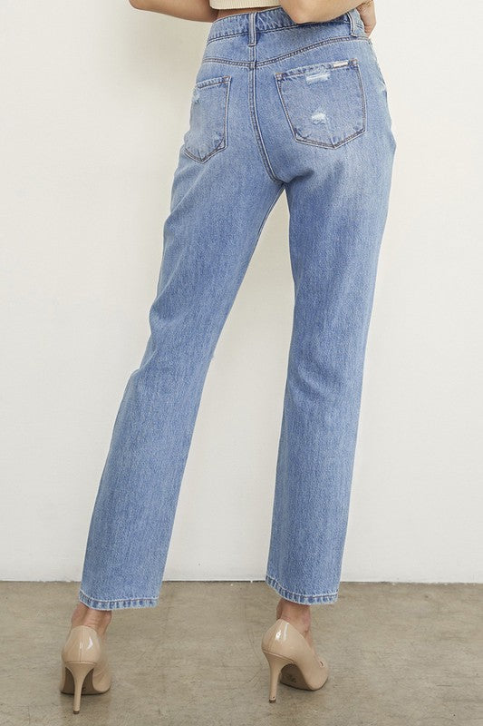 Urban High Rise Distressed Girlfriend Jeans