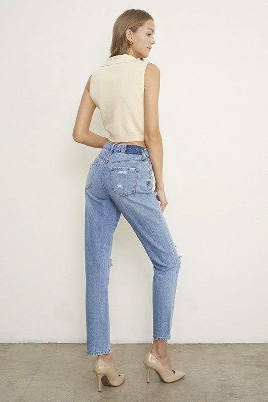 Urban High Rise Distressed Girlfriend Jeans