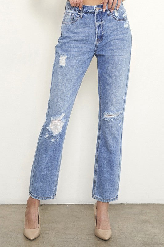 Urban High Rise Distressed Girlfriend Jeans