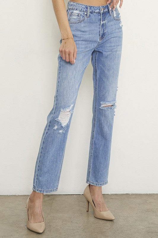 Urban High Rise Distressed Girlfriend Jeans