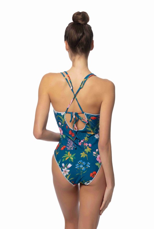 Blue Floral One Piece Swimsuit