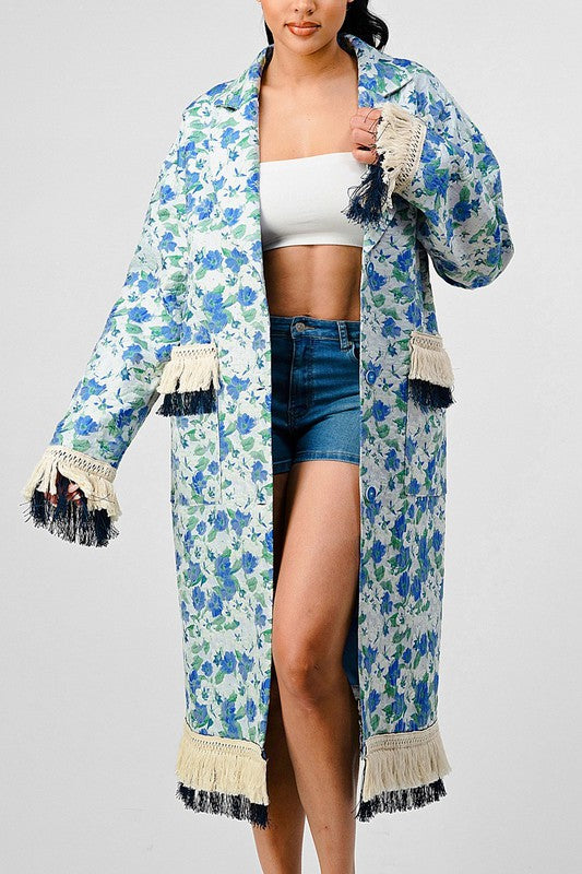 The Athina Floral Print Tassel Trench Coat