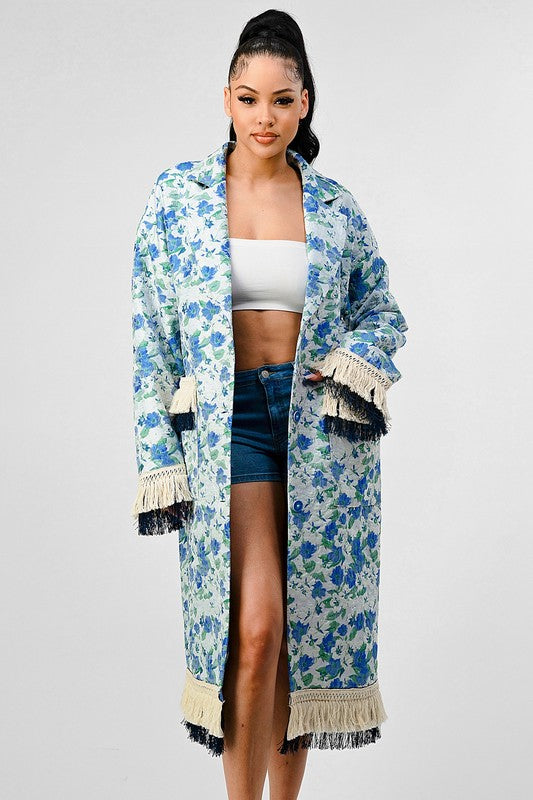 The Athina Floral Print Tassel Trench Coat