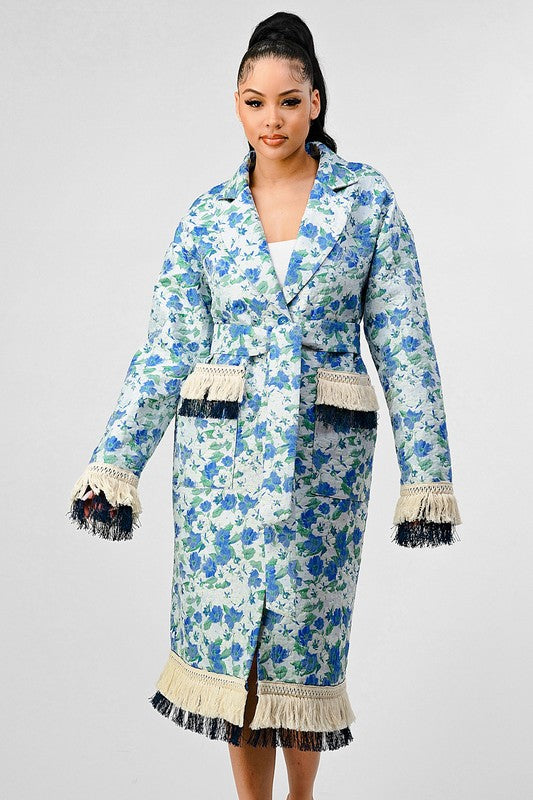 The Athina Floral Print Tassel Trench Coat