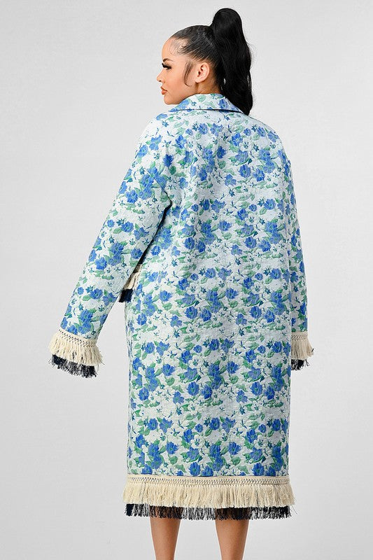 The Athina Floral Print Tassel Trench Coat