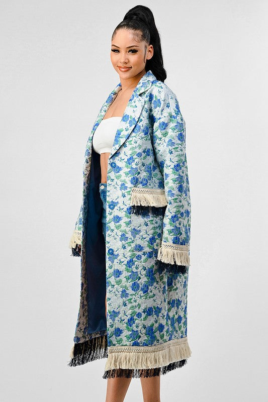 The Athina Floral Print Tassel Trench Coat