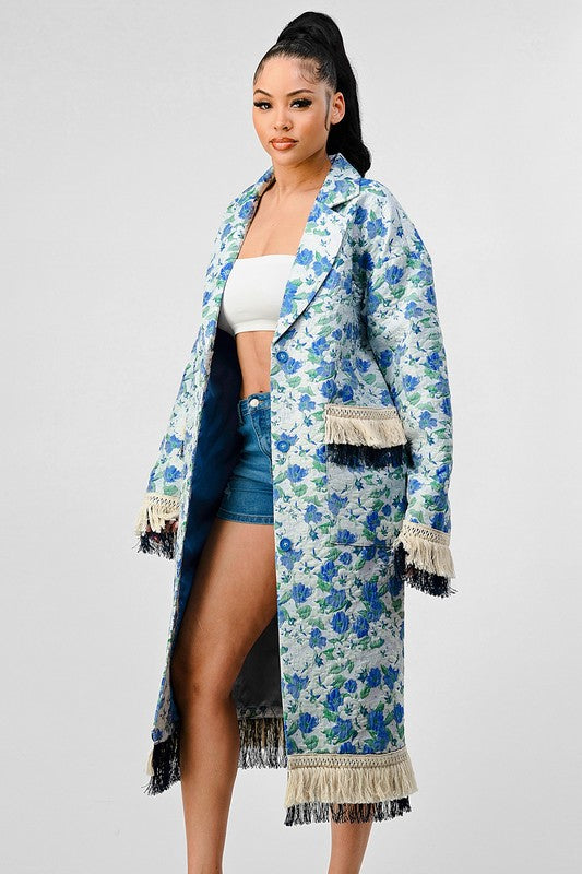 The Athina Floral Print Tassel Trench Coat