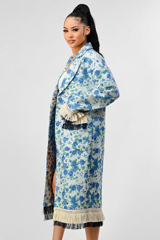 The Athina Floral Print Tassel Trench Coat