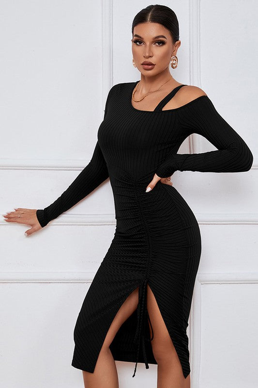 Black One-Shoulder Cutout Dress