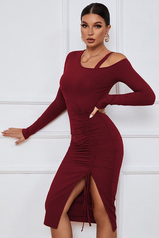 Burgundy One-Shoulder Cutout Dress