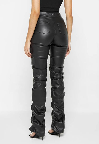 Black Zipper Chic Black Leather Pants