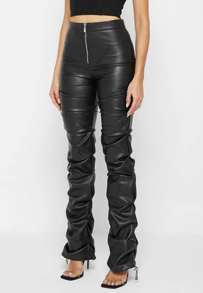 Black Zipper Chic Black Leather Pants
