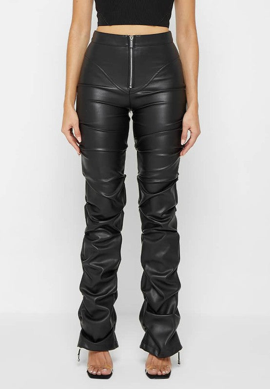 Zipper Chic Black Leather Pants