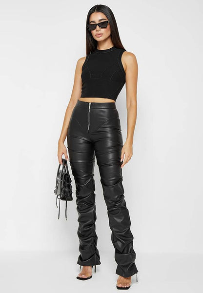 Black Zipper Chic Black Leather Pants