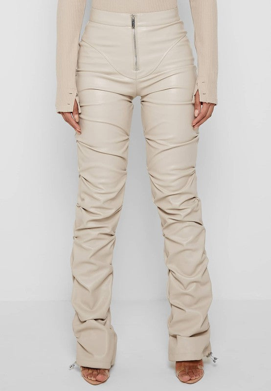 Zipper Chic Cream Leather Pants