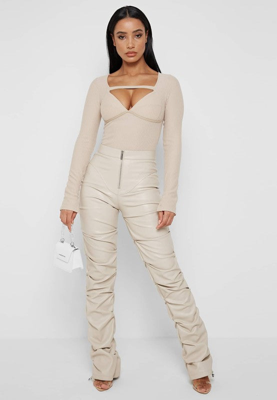 Zipper Chic Cream Leather Pants