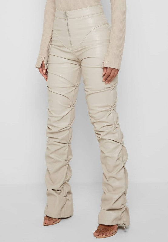 Zipper Chic Cream Leather Pants