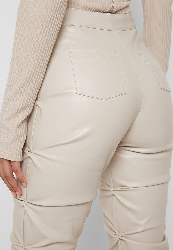 Zipper Chic Cream Leather Pants