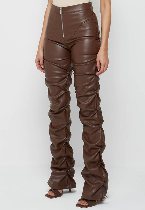 Zipper Chic Brown Leather Pants