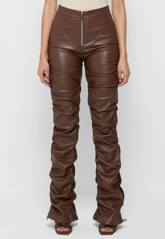 Zipper Chic Brown Leather Pants