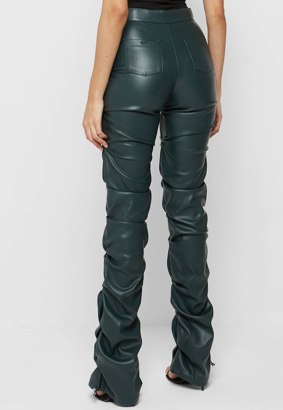 Zipper Chic Olive Leather Pants